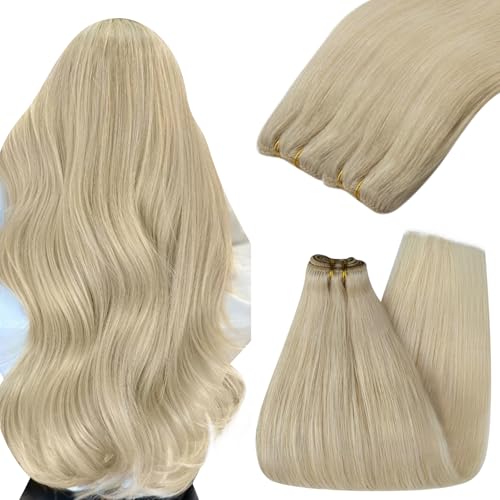Image of YoungSee 100g Blonde Sew in Hair Extensions Real Human Hair Weft Beige Blonde Weft Hair Extensions Add Hair Volume for Short Hair 16 Inch