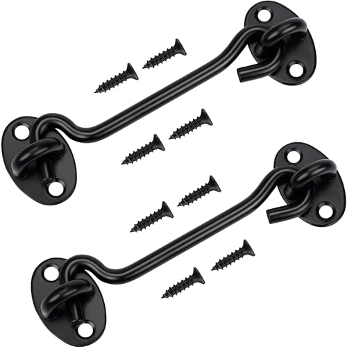 Image of Rainspire (2 Pack) Privacy Hook and Eye Latch for Barn Door, Stainless Steel Gate Latch Barn Door Lock Cabin Hooks for Gate Shutters Window Slide Barn Shed Cabinet Bathroom (Black, 8 Inch)