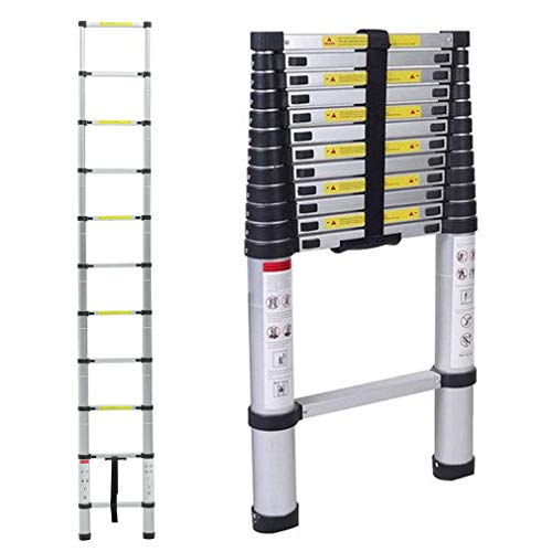 Escalera telescópica, multiusos, de aluminio, telescópica,Extensión telescópica de aluminio Escalera multifunción, extensible, 330 lb / 150 kg Negro plegable, (3,2m)