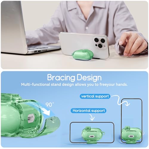 Image of for AirPods 4 Case 2024 with Safety Lock,Pine Green | Clear Case with Phone Stand & Cleaner Kit,Cute Floral Chain for Women Girls,Soft TPU Protective Cover,Shockproof