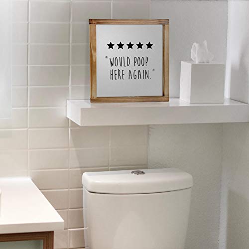 Five Stars Would Poop Here Again Bathroom Sign 12X12 Inch, Farmhouse Bathroom Wall Decor, Funny Poop Sign For The Bathroom Decor Wall Art, 5 Stars Would Poop Here Again Sign Funny Bathroom Wall Art #TOP6
