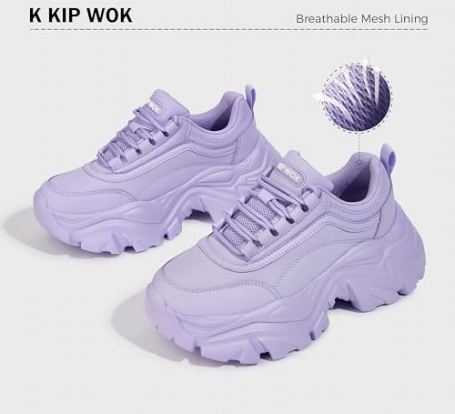 Image of K KIP WOK Chunky Sneakers for Women Fashion Platform White Leather Casual Dad Shoes Comfortable Wedge Walking Sport Sneakers | White Leather Casual Dad Shoes Comfortable Wedge Walking Sport Sneakers