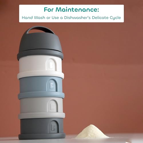 Image of Beaba Stacked Formula Container - Airtight Multifunctional Storage Container for Storing Milk Powder and Baby Food, 4 Interchangeable Compartments, Microwave Safe, Travel Friendly, Blue & Mineral Grey