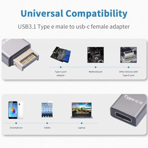 Image of ETZIN Type-E Male to Type-C USB-C Female Adapter for Computer Front Motherboard Type E to USB C Adapter Data Transfer Rates up to 10Gbit /s .
