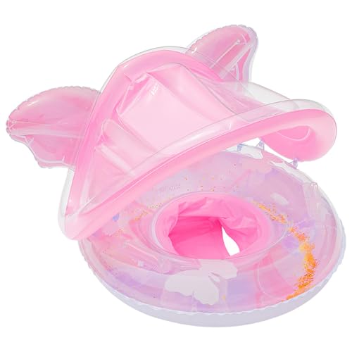 Joygoodta Flotador para bebés con Capota, Flotador de Piscina para bebés con Mariposas Brillantes y sombrilla, Infantil con Asiento antivuelco para Jugar Agua con Seguridad, de 6 a 12 Meses, Rosa