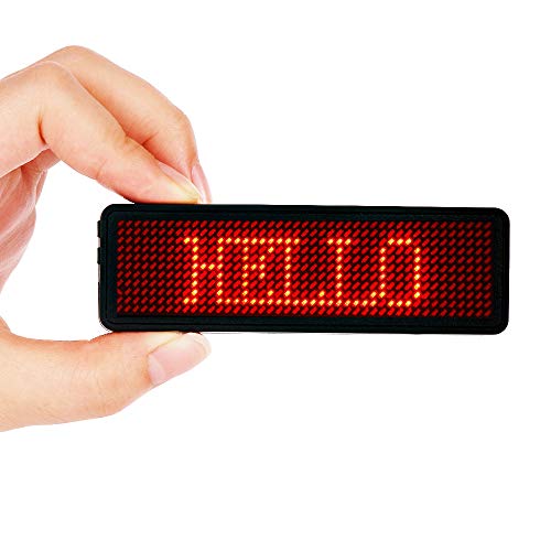 Badge Étiquette Led Programmable Rechargeable, VADIV Badge Lumineux Nom Message Personnalisable, Porte Etiquette Défilement Digital(Windows Only), Non Magnétique, 44x11 - Rouge