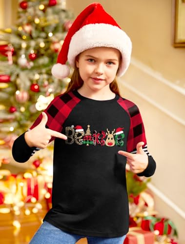 Image of BesserBay Girls Christmas Raglan Shirt Casual Leopard Stripe Patchwork Tunic Top 4-14 Years