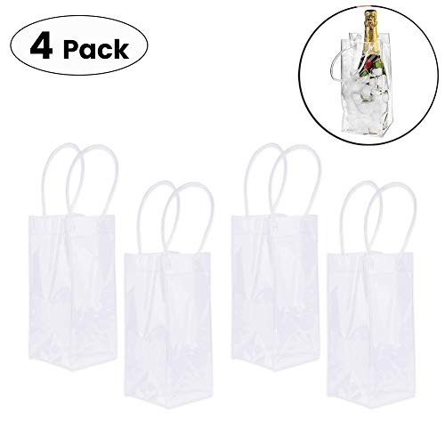SDGDFXCHN 4 unids PVC Bolsa de Hielo a Prueba de Fugas Bolsa de Hielo Transparente Cubo de Hielo portátil Enfriador de Vino Botella Champagne Enfriador con asa de Transporte
