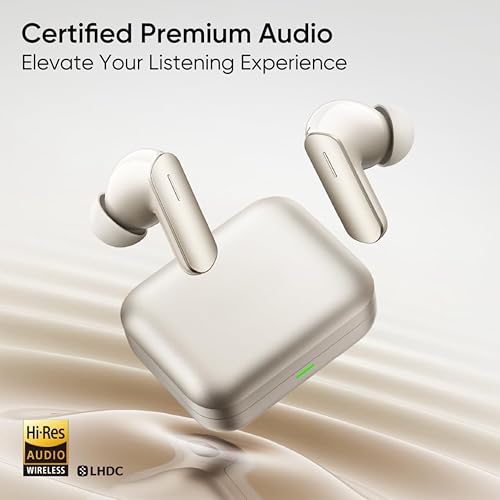 Image of Original Wireless Earbuds for Realme Buds Air 7, with Deep Bass 12.4mm Drivers, 52dB Active Noise Cancellation, Ultra-Fast Type-C Charging Case (Ivory Gold)