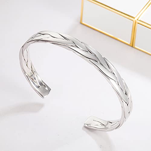 Fashion Men & Women 925 Sterling Silver Bracelet Simple Cuff Bangles Couples Jewelry For Him Her Adjustable Bracelet In A Pretty Gift Box (Width 0.31 Inches, Adjustable) #TOP4