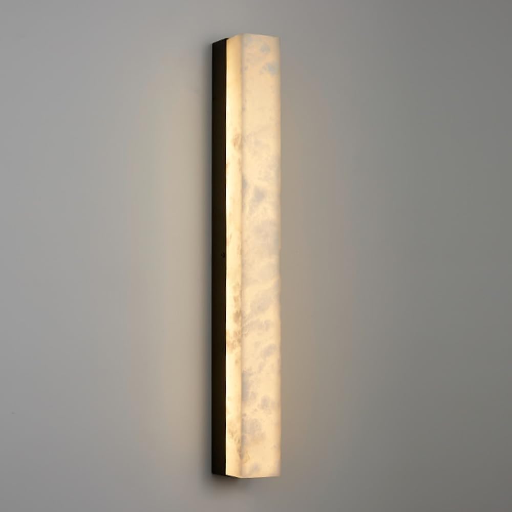 CWCQGH Wall Sconce Natural Marble Sconces Lighting Copper Light Fixture Modern Alabaster Lamp Living Room Indoor,Dark-80cm