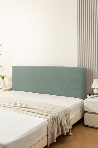 Image of HOMETHREADS Stretchable Lycra /Velvet Headboard Cover | Soft, Dust-Proof & Wrinkle-Resistant Bed Back Protector | Fits Leather, Wooden & Fabric Bedsides | for 2ft to 3.3ft Beds | (Green, 85x65cm)