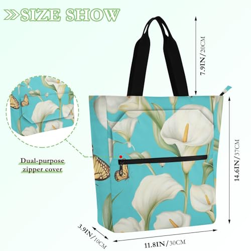 Sac fourre-tout réutilisable avec fermeture éclair bleu sarcelle papillon - 4
