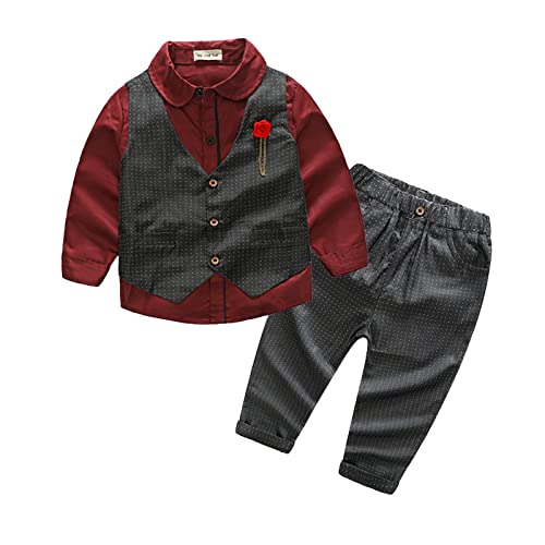 Trajes de caballero para niños pequeños conjunto formal con camisa de manga larga chaleco y pantalón