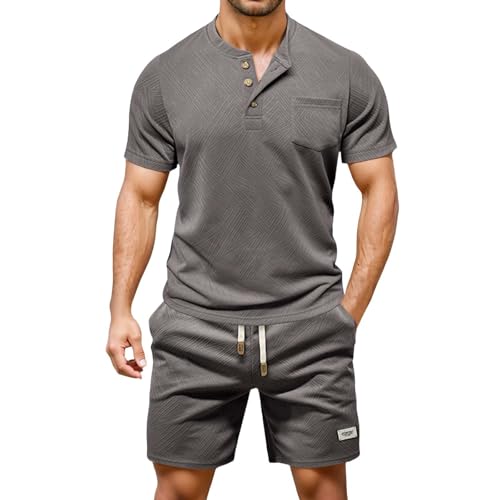 Survêtement homme été short et t-shirt Henley pour vos vacances et sorties décontractées