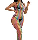 Women Fishnet Bodystocking Stockings Sexy Lingerie Bodysuit Women Lingerie Fishnet Sexy Stockings (rainbow)