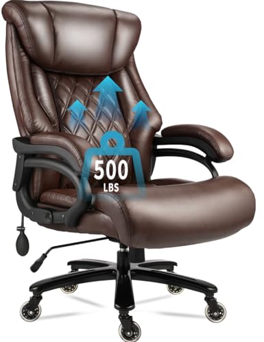 WILLMITA 500lbs Big and Tall Office Chair with Air Lumbar Support Executive Office Chair with Wide Spring Seat Home Office Desk Chair for Heavy People PU Leather 360 Swivel Computer Chair (Brown) WILLMITA 500lbs Big and Tall Office Chair with Air Lumbar Support Executive Office Chair with Wide Spring Seat Home Office Desk Chair for Heavy People PU Leather 360 Swivel Computer Chair (Brown)