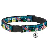 Spongebob Squarepants Breakaway Cat Collar with Bell, Plastic Clip, Easy Adjustable, Spongebob Friends 8 Bit Scene, 8.5 to 12 Inches 0.5 Inch Wide