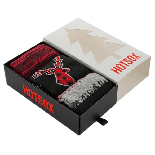 Hot Sox Men's Box Set Crew Socks-3 Pair Pack-Holiday Fun Novelty Gifts, Deer Fair Isle, 6-12