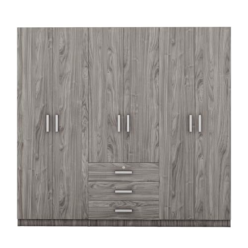 Merax SA00231 Large Grey 6 Doors Wooden Wardrobe, Bedroom Tall Armoire Closet Organizer thumb #6