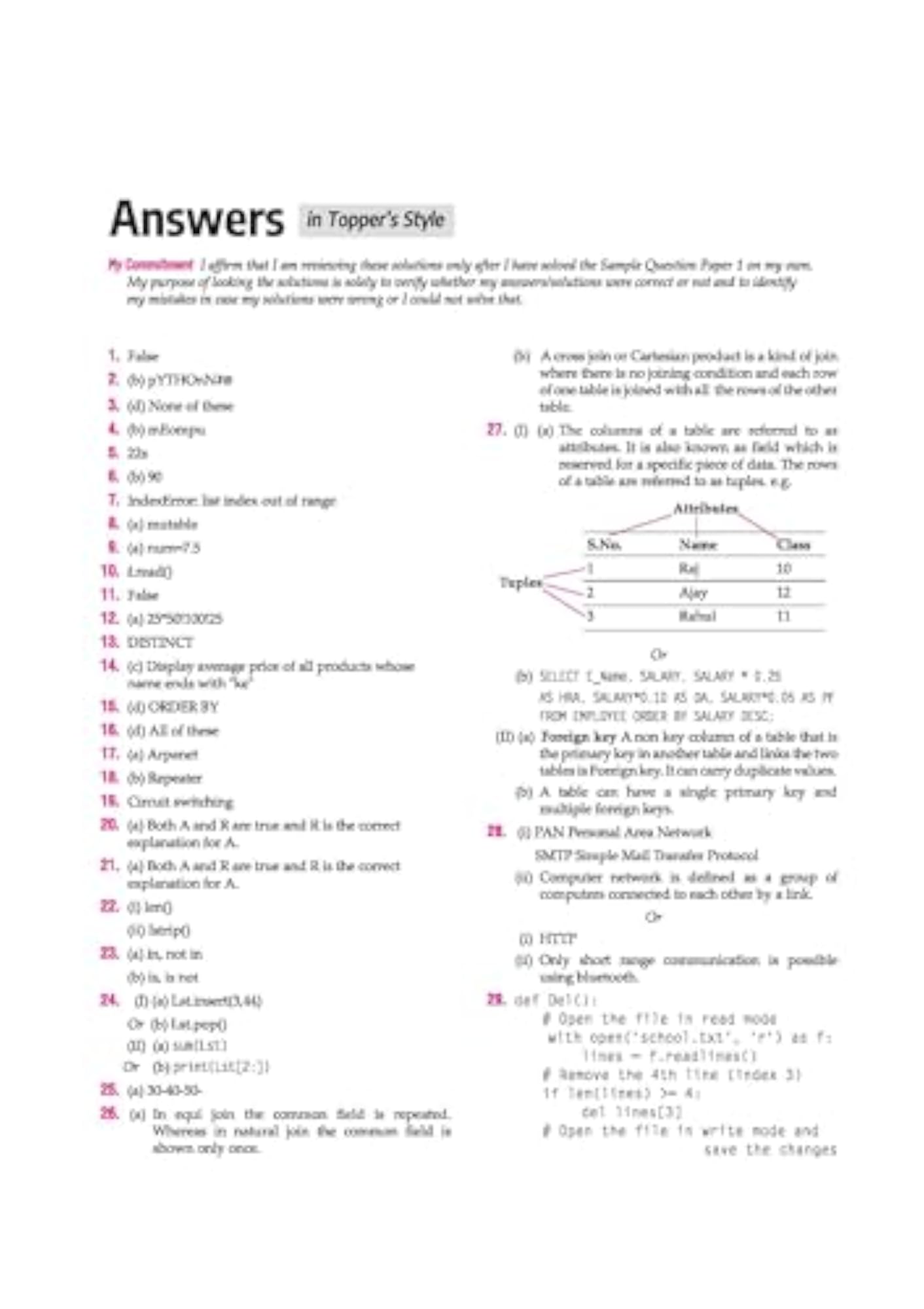 15 Sample Papers for Computer Science Class 12th, CBSE Exam Preparation