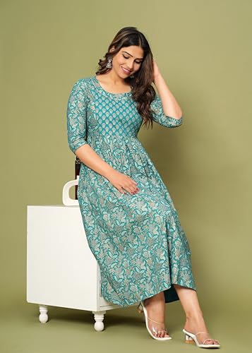 Image of Maternity Feeding Kurti for Women | Cotton Blend Anarkali Dress with Nursing Zip for Pre & Post Pregnancy