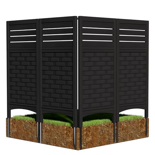 Mrosaa Outdoor Fence Privacy Panels,Resin Privacy Fence Panels for Outside,Air Conditioner Trash Can Pool Equipment Enclosure(4-Pack-Black)
