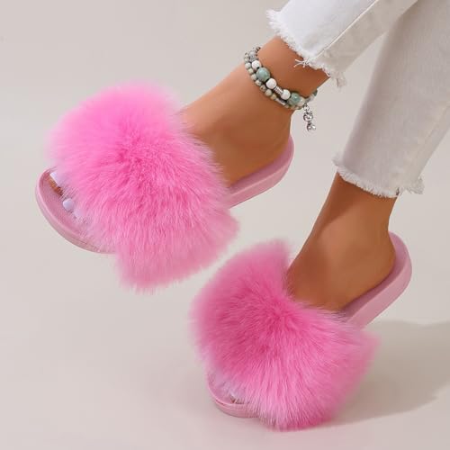 yamerbo Women's Furry Slides Fluffy Slippers Cute Open Toe Girls Sandals House Slides pantuflas para mujer3
