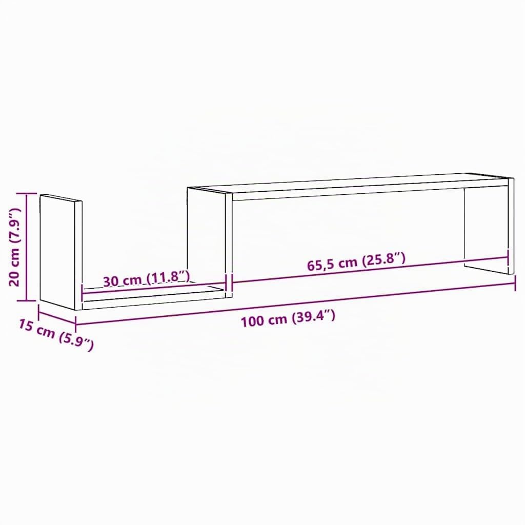 vidaXL Mensole Parete 2pz Grigio Cemento 100x15x20cm Legno Multistrato