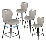 WAFTING Tabourets de Bar Pivotant à 360°, Lot de 4, Hauteur 65cm avec Poignée, Chaise de Bar avec Dossier et Repose Pieds, pour Îlot de Cuisine, Comptoir et Cuisine, Gris Moka