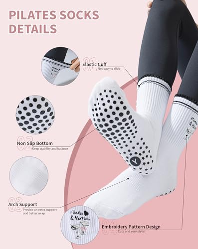 Image of Yawlsow Pilates Grip Socks for Women Yoga Grippy Socks Cute Barre Non Skid Athletic Crew Sticky Sock Workout Hospital