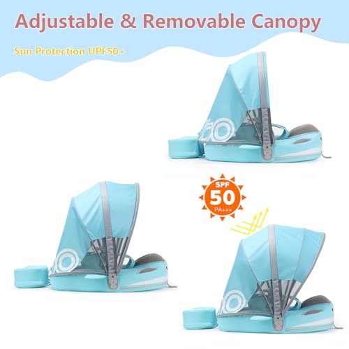 Image of Mambobaby Float with Removable UPF50+ UV Sun Protection Canopy, Infant Pool Float Swimming Float with Tail & Adjustable Safety Seat, Baby Floats for Pool Bathtub (Narwhal Green-K03NGCTLURBKMF01K03)