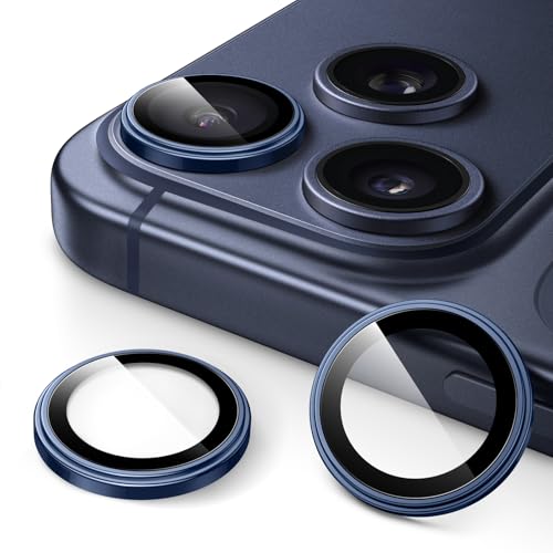 JETech Camera Lens Protector for iPhone 17 Pro 6.3-Inch and iPhone 17 Pro Max 6.9-Inch 1:1 Invisible Fit 9H Tempered Glass Metal Individual Ring Cover HD Clear 1 Set (Deep Blue)