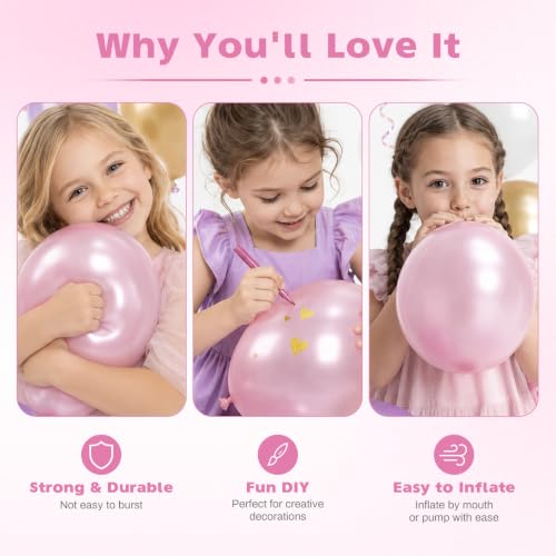 Image of Metallic Pink Balloons, 12 Inch Chrome Light Pink Latex Party Balloons | 30 Pack Pink Metallic Balloons for Birthday, Bridal Shower, Baby Shower, Gender Reveal, Boo Halloween Party Decorations