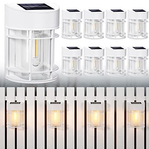 DOESLAG Solar Fence Lights, 8 Pack Deck Light Solar Powered, Waterproof Solar Outdoor Lights Decorative for Garden Backyard Fence Post Patio, White thumbnail 2