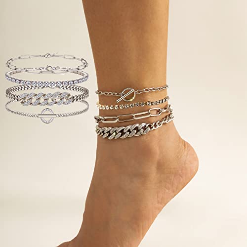 Image of yfstyle Butterfly Ankle Bracelet for Women Rhinestone Anklets Bulk Adjustable Layered Beach Ankle Bracelet Braided Chain Anklet Charm Ankle Bracelet Jewerly Gift