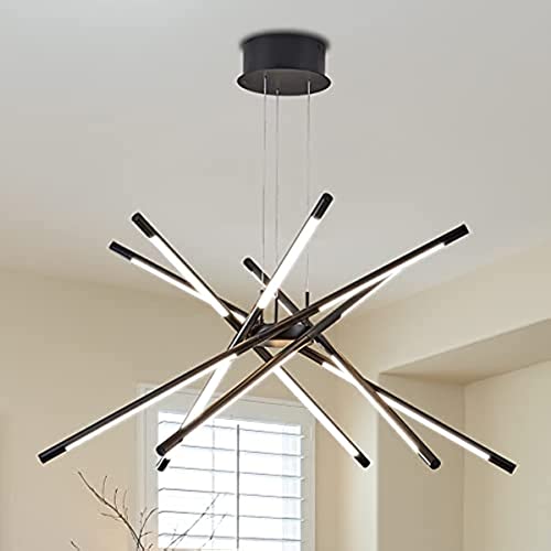 Schwarz Moderne LED Kronleuchter Sputnik Pendelleuchte Leuchte, 4000K Dimmbare hängende Deckenbeleuchtung mit 12PCS Leuchten für Wohnzimmer,Esszimmer,Küche,Schlafzimmer (Black) Cover