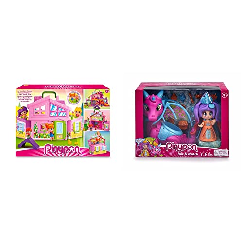 Pinypon - Casa Rosa Maletín, casita de muñecas Plegable Grande & Reina y Dragón Volador niñas a Partir de 4 años (Famosa 700015547)