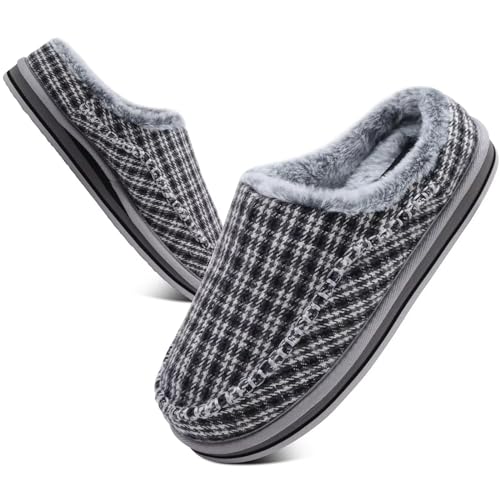 Image of KuaiLu Mens Slippers Orthopedic Arch Support Suede Fluff Plush Home Shoes | Comfortable Plantar Fasciitis Slip-on Bedroom Warm House Garden Footwear Fuzzy Clogs Slippers Indoor Outdoor Pantuflas