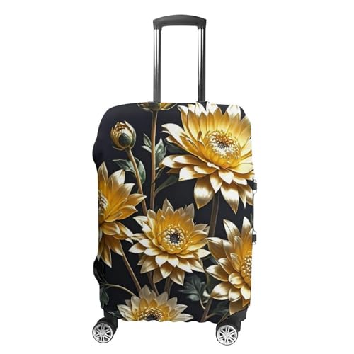Gold Flowers on Black Luggage Cover, Elastic Luggage Protector Fits 19-32in Suitcases, Washable & Anti-Scratch Suitcase Cover for Men Women M