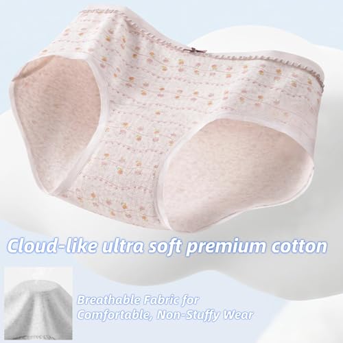 Cute Floral Panties Girls,Moisture-Wicking Cotton Briefs,Extended Crotch Mid Rise Frilly Trim Soft Underwear,5 Pack2