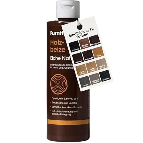 Furniture Clinic Holz-Beize und Moebel-Lasur (Eiche Natur). Ungiftig. Hochkonzentrierte Holzbeize. Schnelltrocknend. Beize für alle Holzarten im Innen und Außenbereich 250 ml