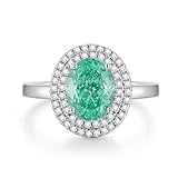Anillos de compromiso para mujer, halo de 2 quilates, ovalado, paraíba, turmalina con moissanita, oro blanco de 18 quilates, talla 54 (17,2)