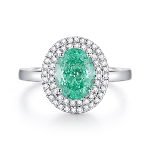 Anillo de compromiso de oro blanco de 14 quilates, anillos para mujer, halo 2 ct, ovalado, lab, paraíba, turmalina con moissanita, talla 61 (19,4)