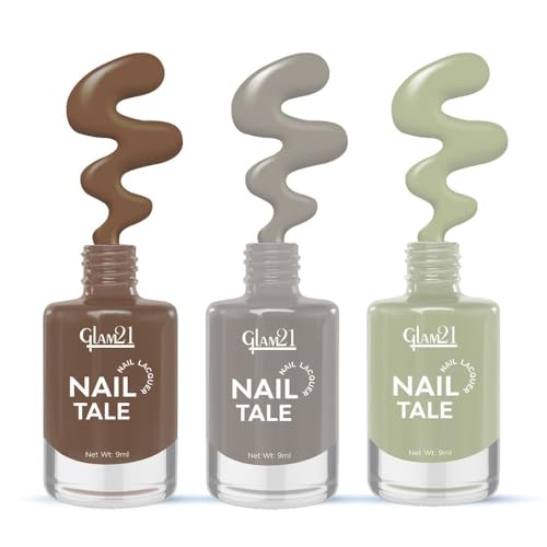 Image of Glam21 Nail Tale- Nail Lacquer|Set of 3|Multicolor|Quick Drying Nail Polish| Glossy Gel Finish Nail Kit | Highly Pigmented & Long Lasting | Chip Resistance|9ml Each|Shade-05