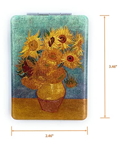 Aeisage Square Compact Mirror Rectangular Purse Mirror Small Cosmetic Mirror For Purses Handheld Mirror Van Gogh Sunflowers Gifts, Diameter 2.75''X0.4'' Thickness #TOP1