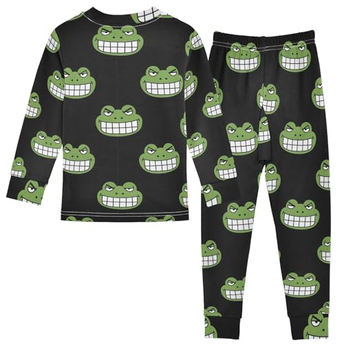 Pajama Sets Long Sleeve Green Frog Faces Pattern Soft Comfy Sleepwear 2 Piece PJS 3-8T3