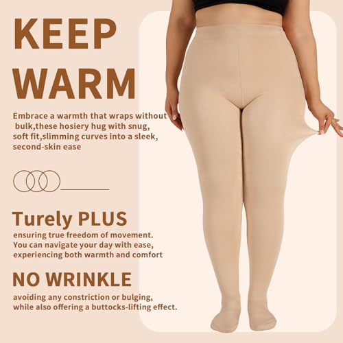 Image of DancMolly Plus Size Fleece Lined Tights Winter Warm Womens Tights, High Waisted Opaque Pantyhose