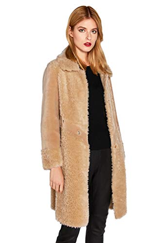 Women’s Shearling Long Teddy Coat Camel Lapel Real Fur Jacket