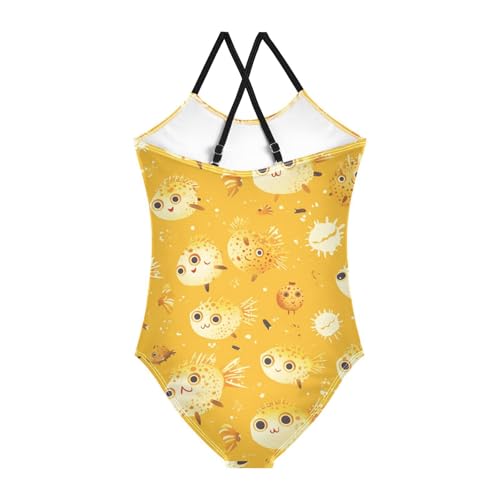 KLL Cute Cartoon Puffer Fishs Girl 1 Piece Swimsuit Summer Swimming Suits with Adjustable Straps UPF 50+2